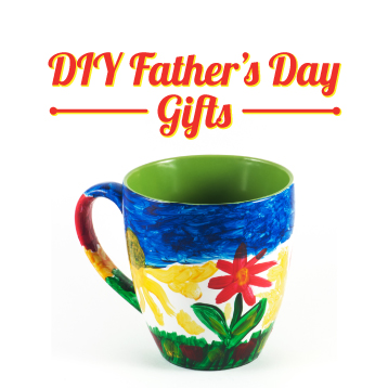 A colorful hand-painted mug with flowers and a blue sky, with the text "DIY Father’s Day Gifts" above it.