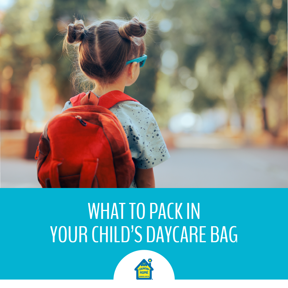 Young girl wearing red backpack staring down the street, ready for daycare.