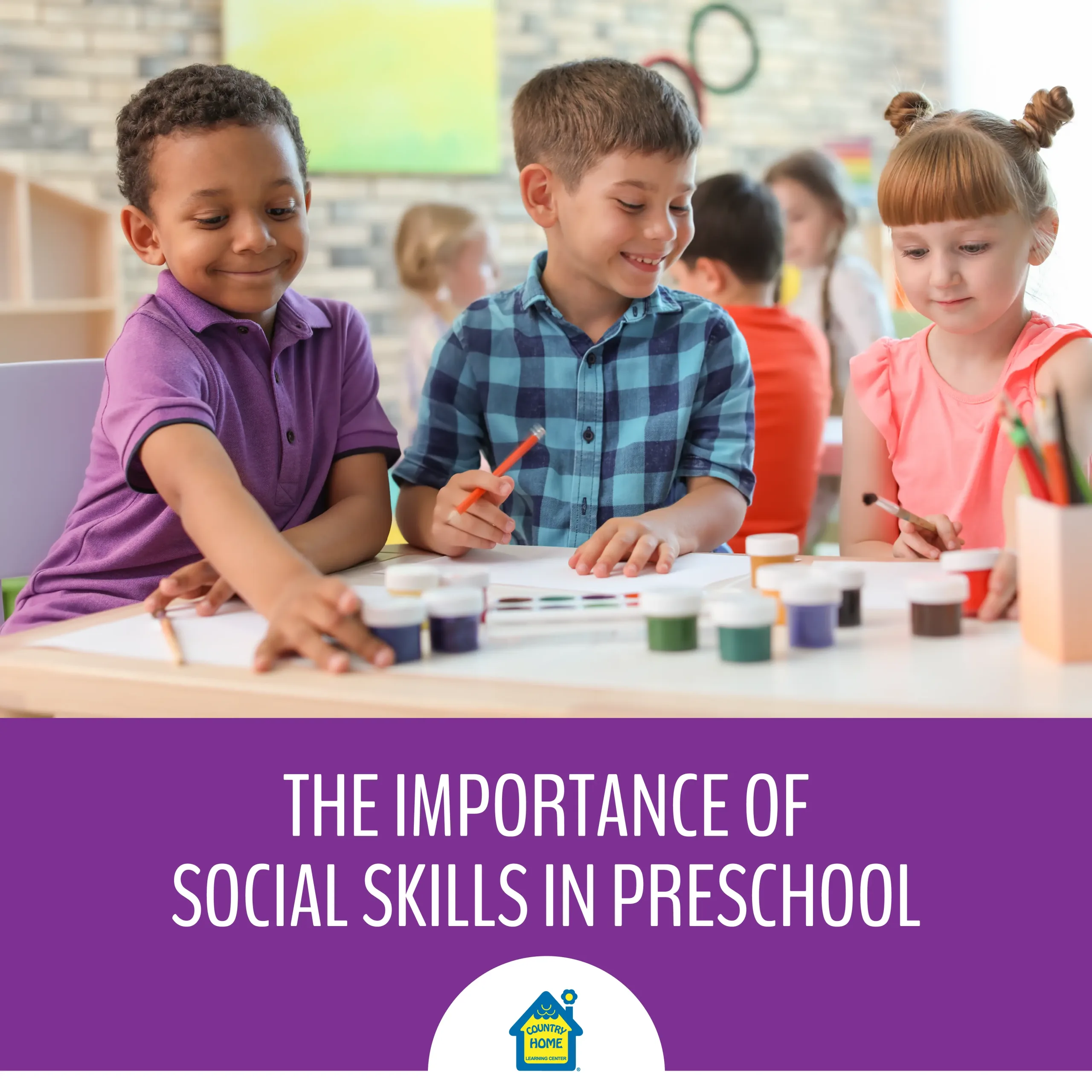 Preschool-aged children socializing with one another and learning social skills at school.