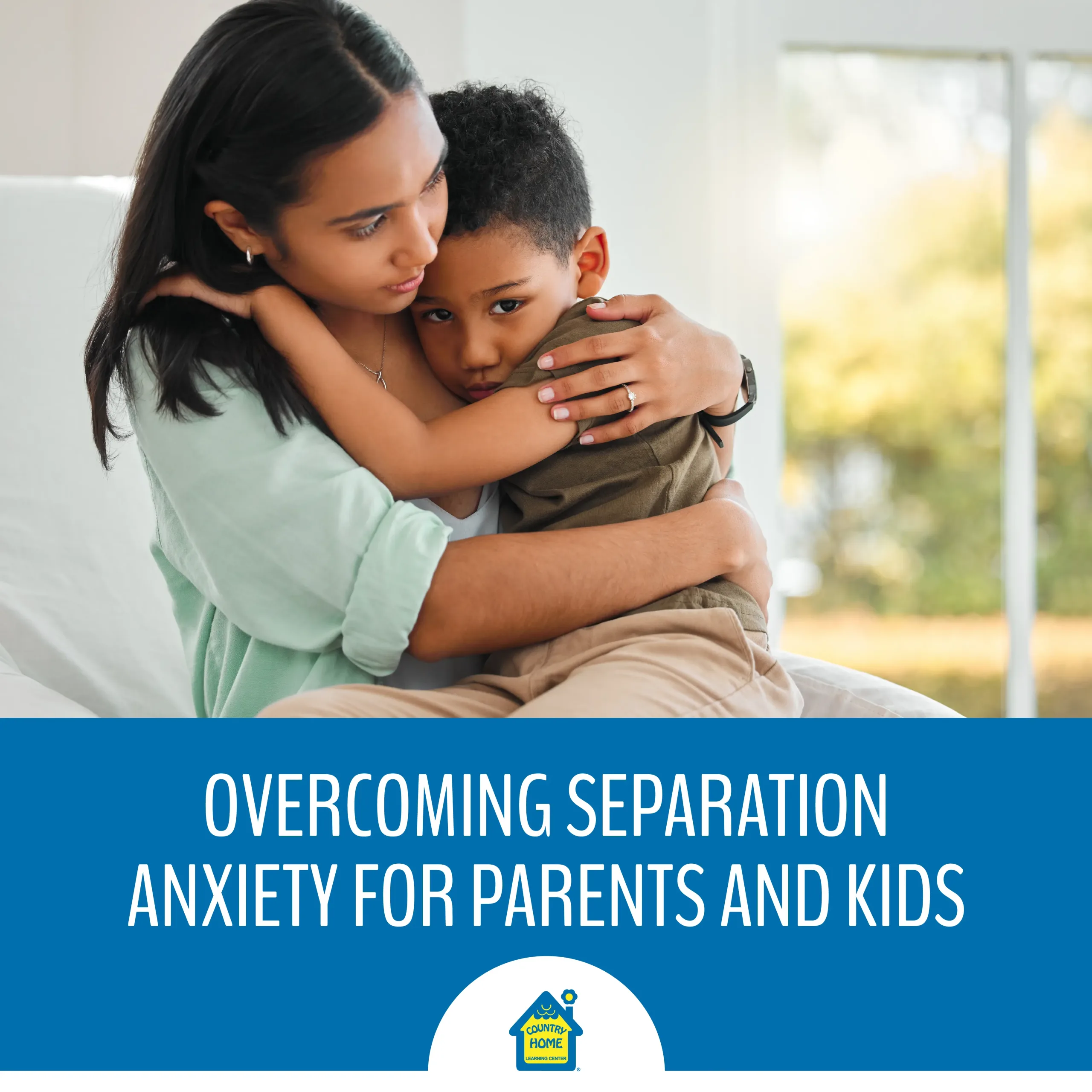 Close-up of a parent hugging a worried child to ease separation anxiety