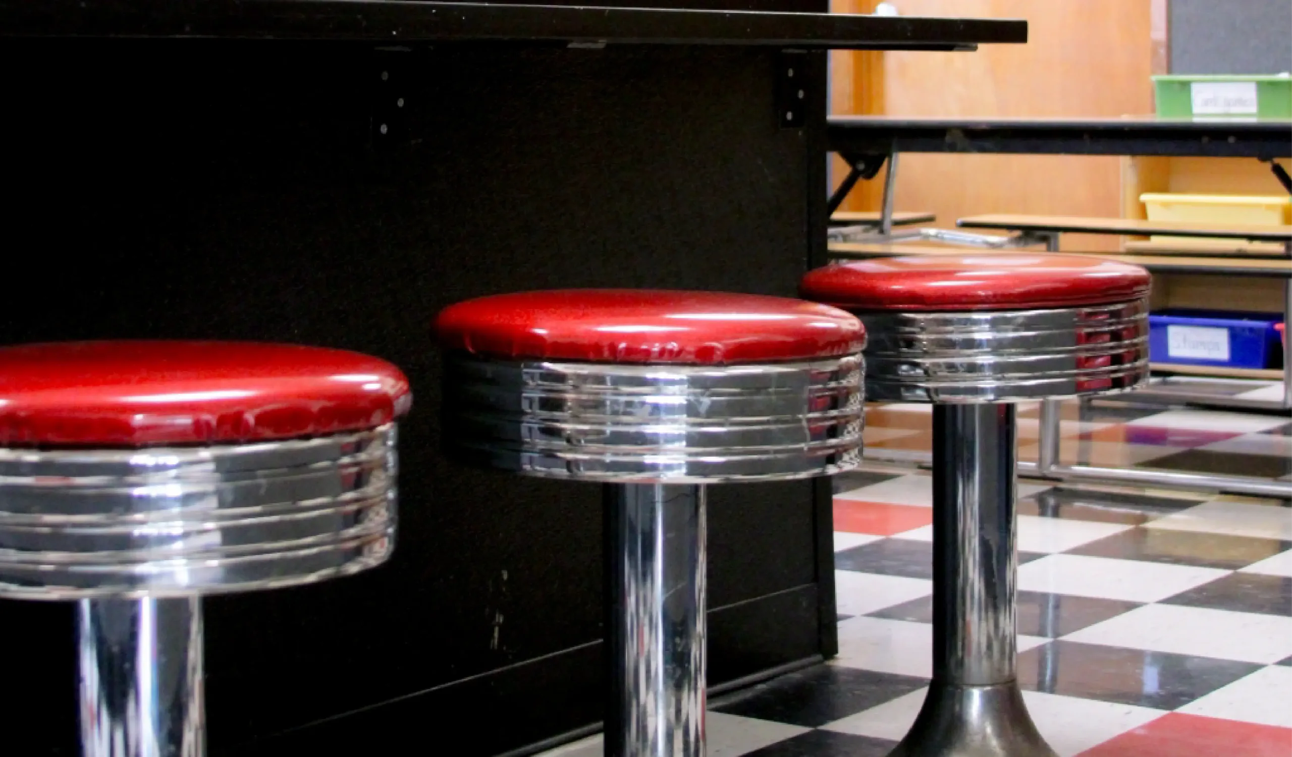 barstools in a 1950's soda shop