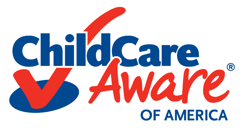 Child Care Aware of America logo with a red check mark and blue and red text on a transparent background.