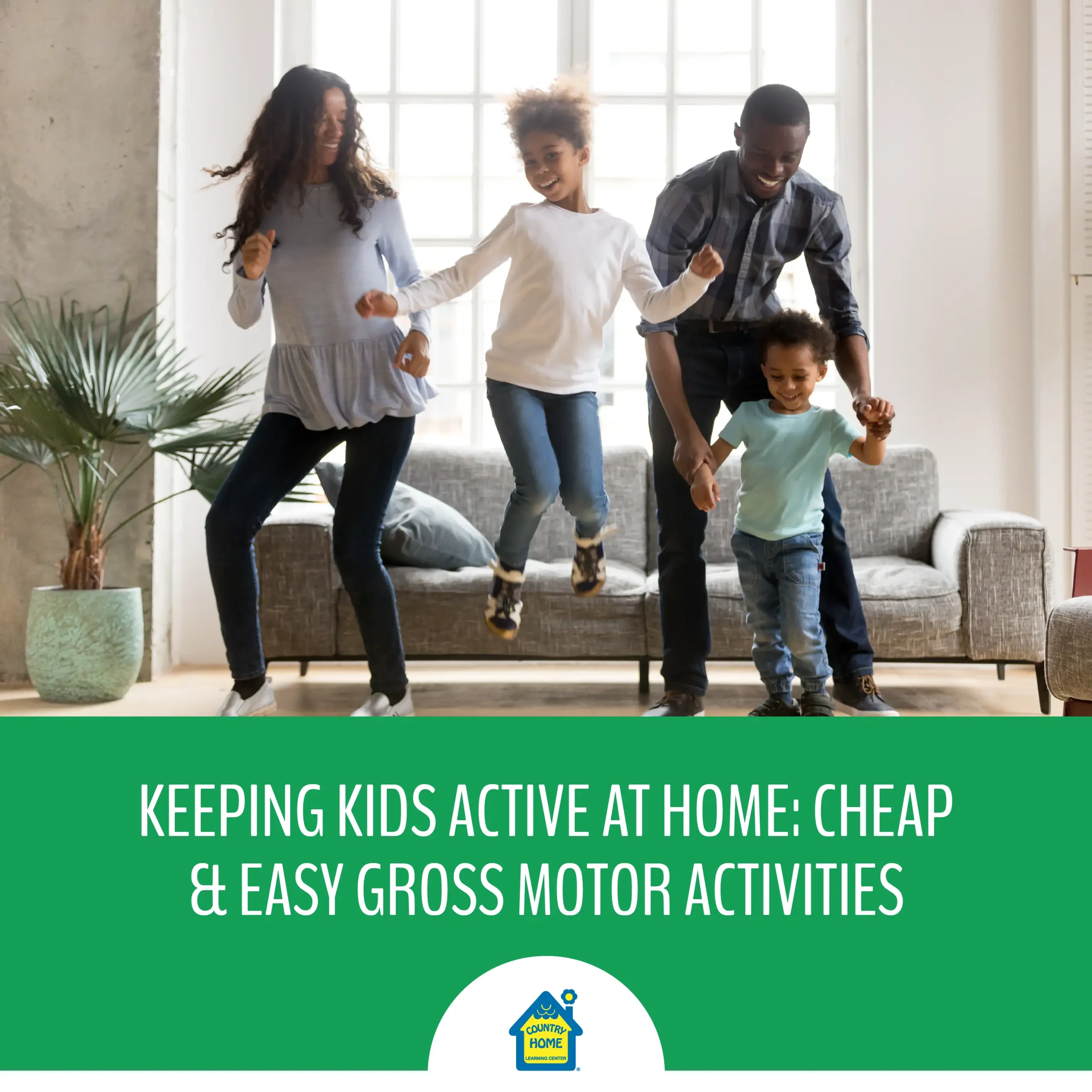 Kids dancing with their parents at home.